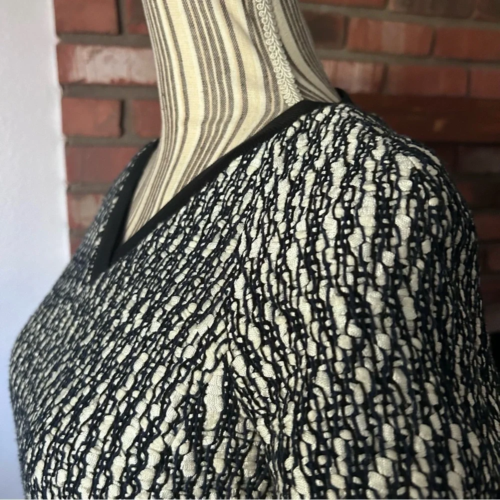 Tory Burch Marbled Tweed V-Neck Sheath Dress in Black Navy Blue White Sz 2